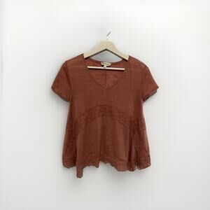 Cloud chaser‎ size Small Flowy Dusty Rose Lace Embellished Boho Short Sleeve top